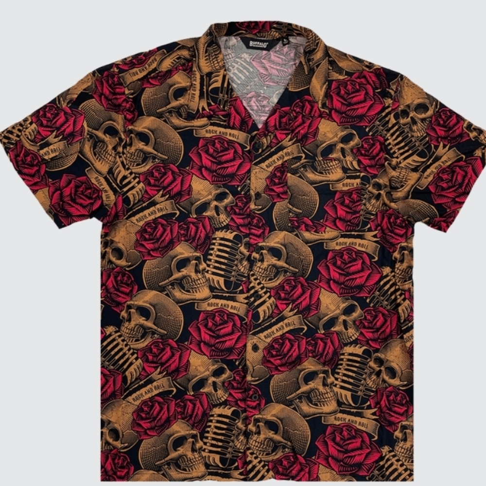 Skulls N' Roses | Button Down | Short-Sleeve | All-Over Print | RRR Apparel
